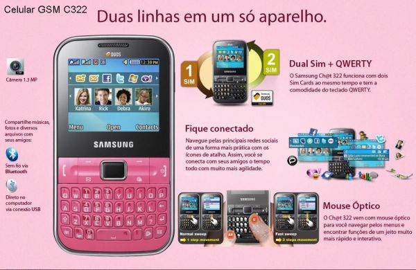 Samsung chat 322 especificacoes